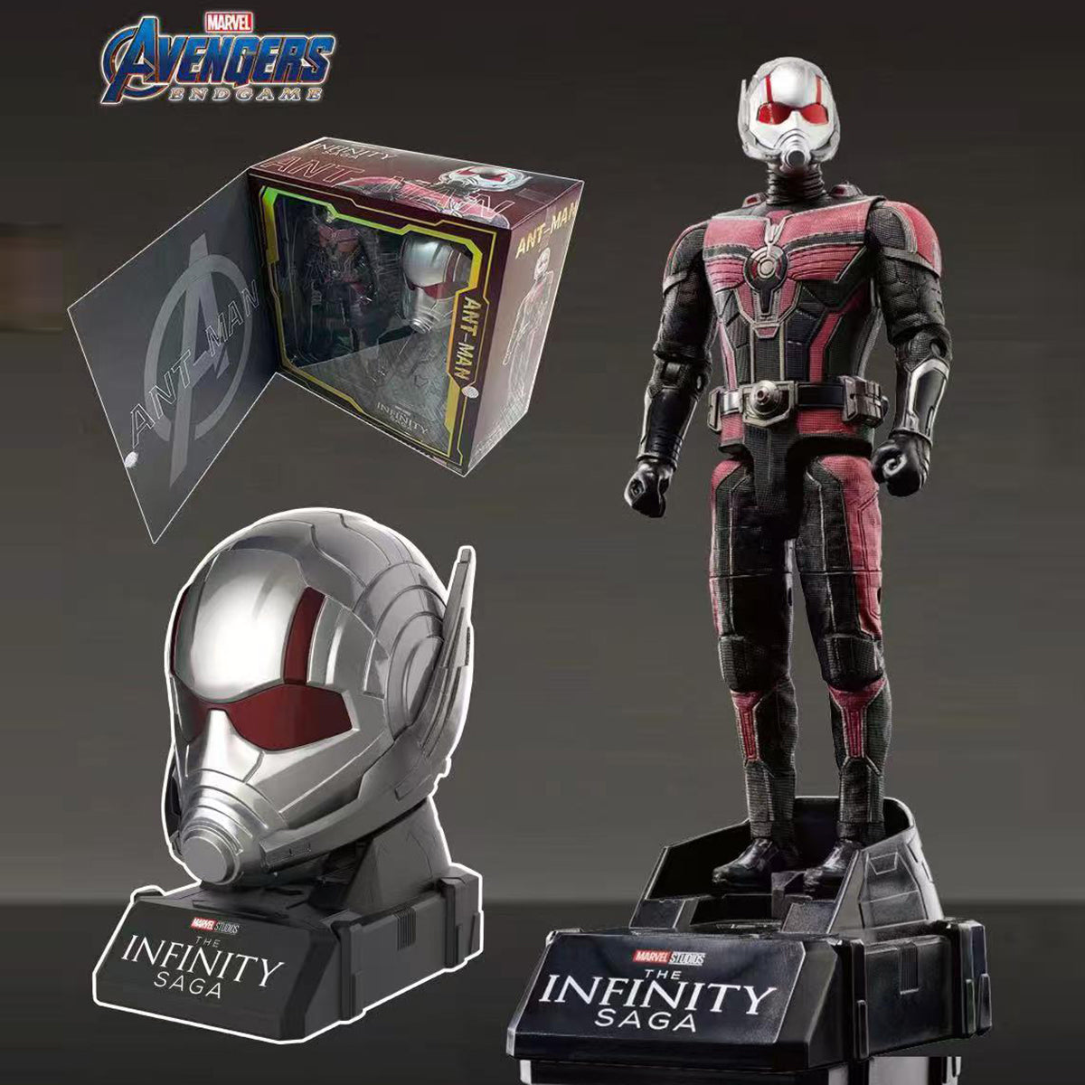 Marvel Transformer Toy Action Figure Ant-Man from Infinity Saga, featuring detailed Ant-Man suit and helmet with display base for collectors.